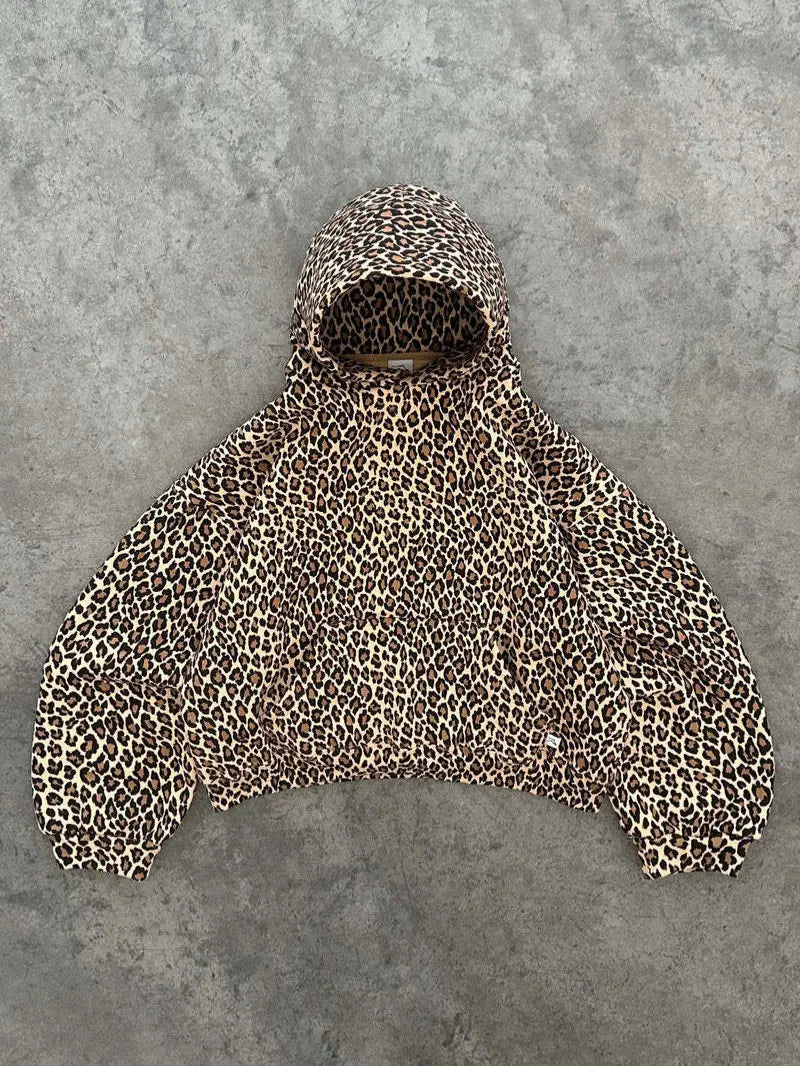 Leopard Hoodies Women Y2k Oversized