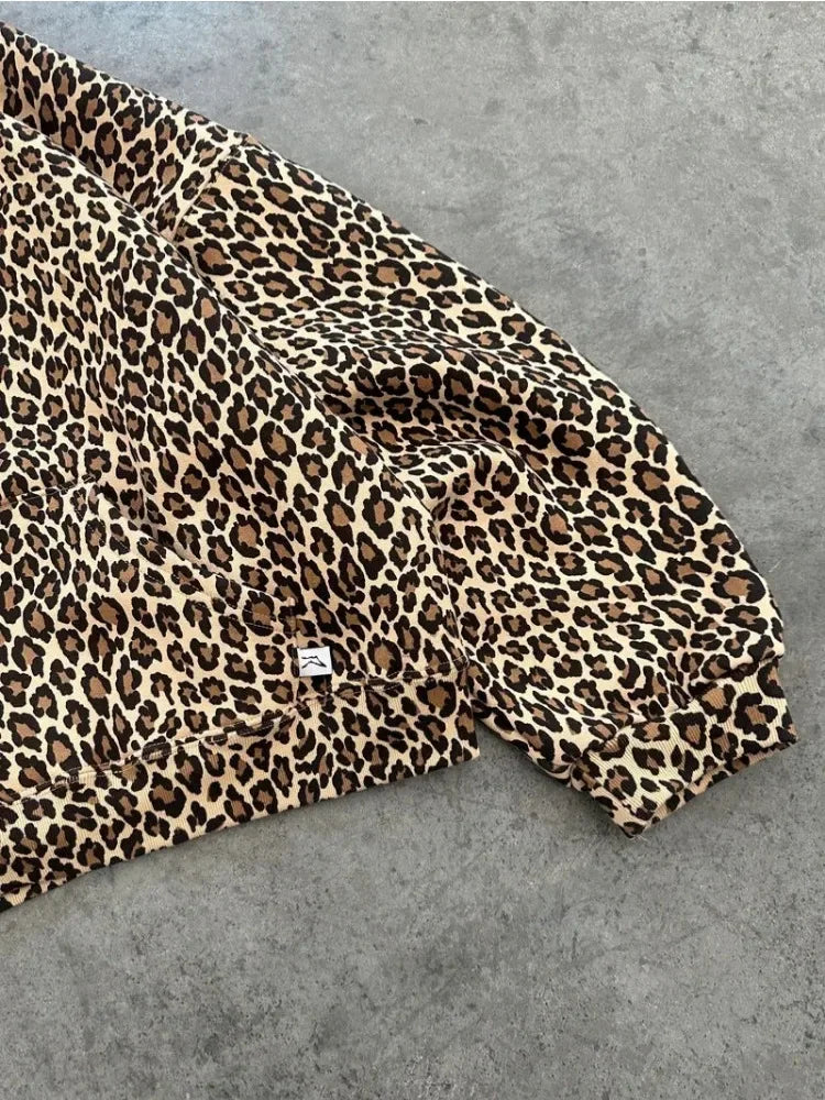 Leopard Hoodies Women Y2k Oversized